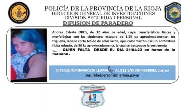 Se solicita información sobre el paradero de Andrea Celeste Oros 