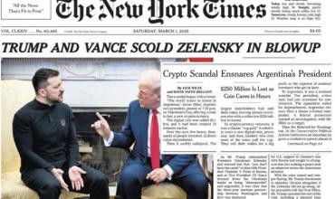 Javier Milei llegó al The New York Times: el escándalo Criptogate $LIBRA fue la segunda noticia destacada de la portada
