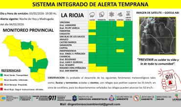 Difunden alerta amarilla por lluvias, tormentas y vientos en la provincia