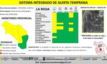 Emiten alerta amarilla por lluvias, tormentas y vientos