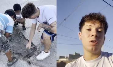Un influencer tapó un pozo junto con sus vecinos en su barrio y el acto de solidaridad se volvió viral