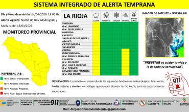 Alerta amarilla por lluvias y vientos para toda la provincia