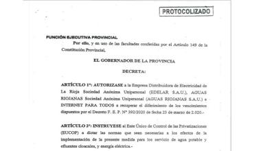 El Decreto 1037 autoriza a Edelar, Aguas Riojanas e Internet Para Todos a recuperar las deudas de la pandemia 