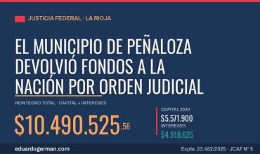 El municipio  de Gral. Angel Vicente Peñaloza devolvió más de $10 millones a la Nación tras una demanda por incumplimiento de convenio