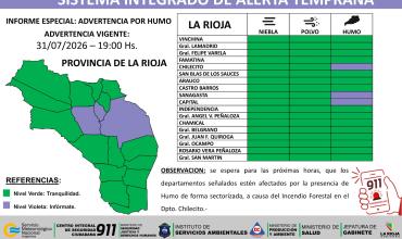 Alerta amarilla en La Rioja: advierten por lluvias, fuertes vientos, zonda y humo