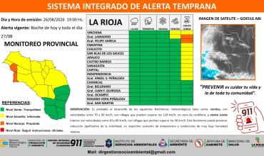 Emiten alerta preventiva por vientos y viento zonda en diferentes departamentos de la provincia