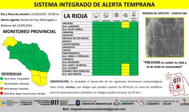 Emiten alerta amarilla por vientos en una parte de la provincia 