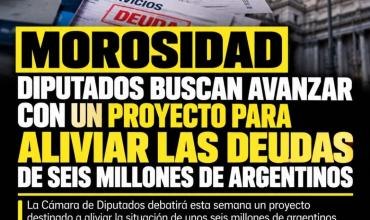 MOROSIDAD: DIPUTADOS BUSCAN AVANZAR CON UN PROYECTO PARA ALIVIAR LAS DEUDAS DE SEIS MILLONES DE ARGENTINOS