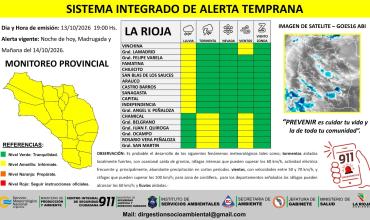 Alerta en La Rioja por lluvias, tormentas, fuertes vientos y niebla