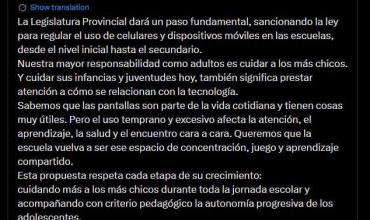 Quintela anunció que la Legislatura sancionará una ley para regular el uso de celulares en las escuelas