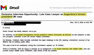 Una agencia británica de comunicación hizo gestiones internacionales en defensa de Cristina Kirchner