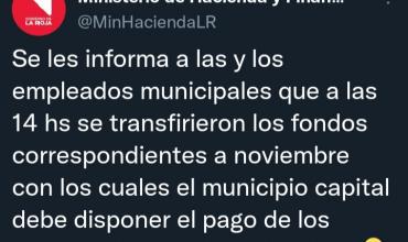 Hacienda de la provincia informa que envío el dinero para pagar a empleados municipales, pero aclara que la comuna no comunicó al banco