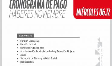 Cronograma de pago a estatales correspondiente al mes de noviembre