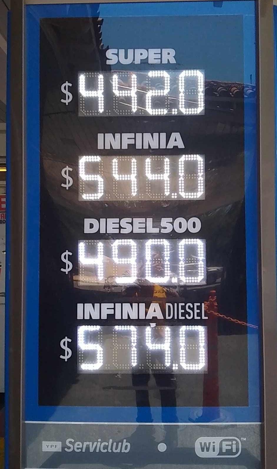 YPF aumentó sus precios este viernes: el litro de Nafta Super cuesta $442 
