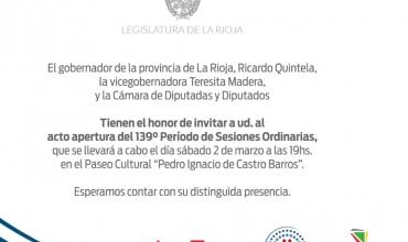 La apertura de Sesiones Ordinarias en La Rioja será este sábado 2 de marzo
