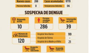 El Comité Operativo de Emergencia Dengue reportó 288 nuevos casos
