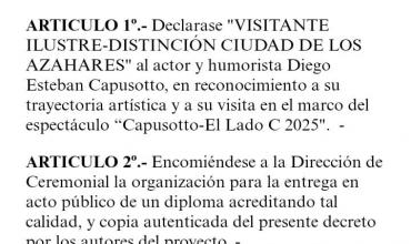El Concejo Deliberante declaró “visitante ilustre” a Diego Capusotto