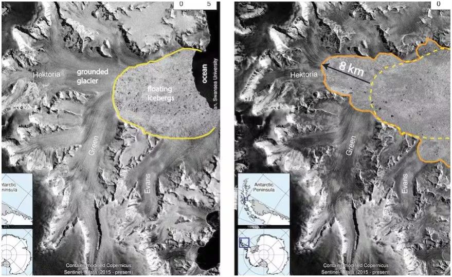 El mayor retroceso de un glaciar en tierra: más de ocho kilómetros en solo dos meses