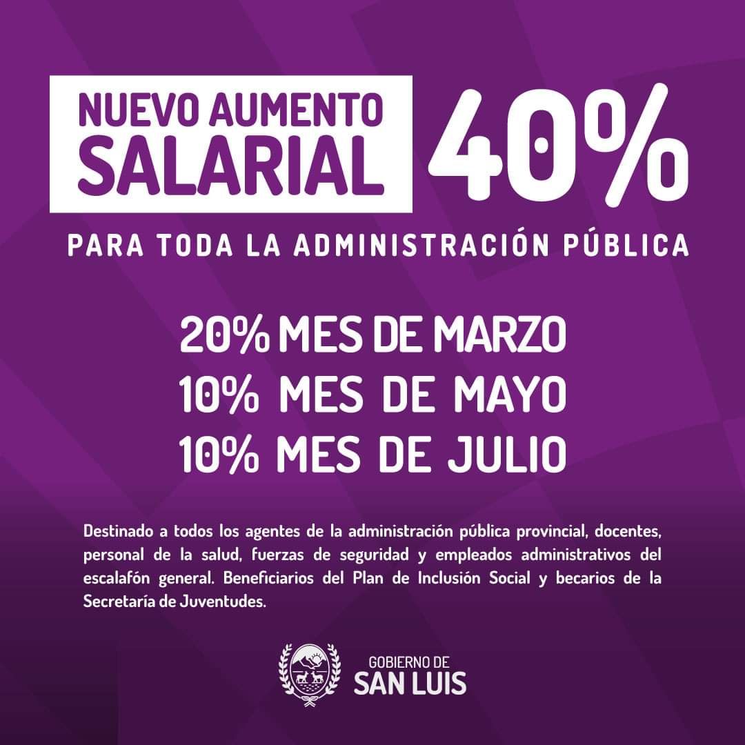 El Gobierno de San Luis otorgó un aumento salarial del 40% en tres ...