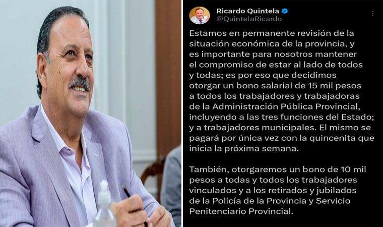 El gobernador Quintela anunció un Bono de 15 mil pesos , tarifas ...