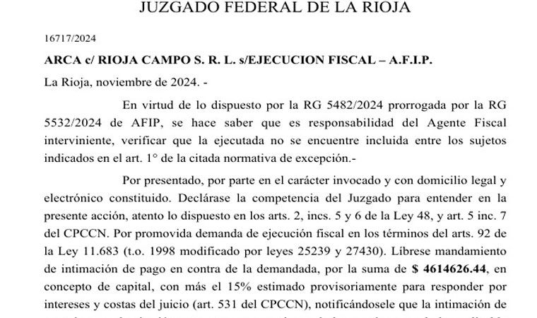 La Justicia Federal de La Rioja inicia ejecución fiscal contra Rioja ...