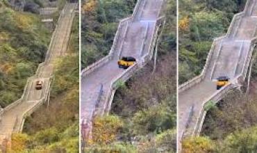 Un auto chino quiso imitar al Range Rover y subir la “Escalera al Cielo”, pero terminó estrellado