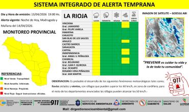 Alerta por lluvias aisladas y vientos para la provincia