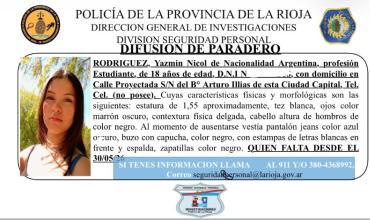 Buscan a una joven de 18 años que se encuentra desaparecida desde el viernes en la Capital