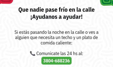La Provincia refuerza la asistencia a personas en situación de calle por las bajas temperaturas