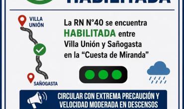 Reabrieron la Cuesta de Miranda y quedó habilitado el tránsito por la Ruta Nacional 40