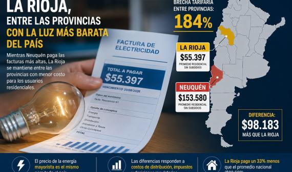 Según el "Observatorio de Tarifas", La Rioja se mantiene entre las provincias con la luz más barata del país: "La factura promedio ronda los $55.397"