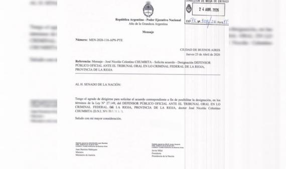 El Gobierno nacional impulsa la designación de José Nicolás Chumbita como Defensor ante el Tribunal Oral Federal de La Rioja