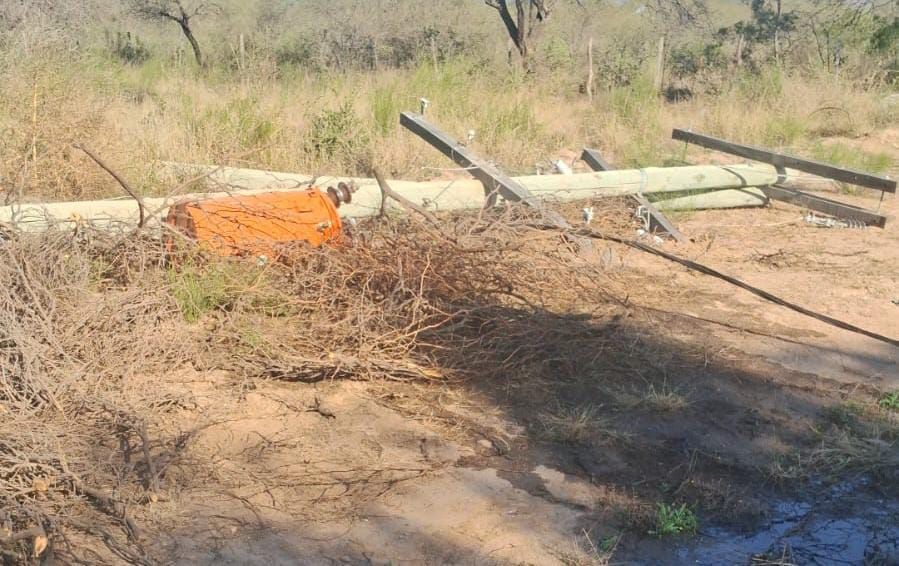 Catuna: cayeron varios postes del tendido eléctrico por el fuerte viento