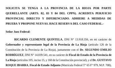 La Rioja pidió ser querellante en la causa que investiga el destino de $1 billón del Sistema Vial Integrado (SISVIAL)