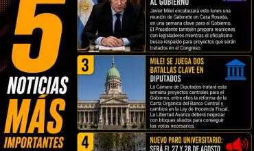 ●  LAS 5 NOTICIAS MÁS IMPORTANTES DE HOY  (Lunes 24/8/2026)