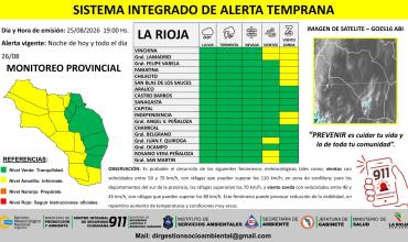 Difunden alerta preventiva por vientos y viento zonda en diferentes departamentos en la provincia 