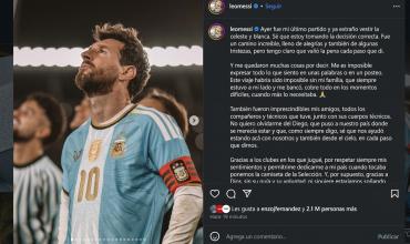 El posteo de Lionel Messi luego de su despedida de la Selección Argentina: “Ya extraño vestir la celeste y blanca”