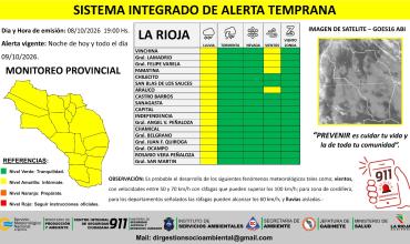 Rige alerta amarilla por lluvias y vientos en toda La Rioja