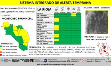 Rige alerta por lluvias aisladas y vientos en la cordillera riojana desde esta jueves por la noche 