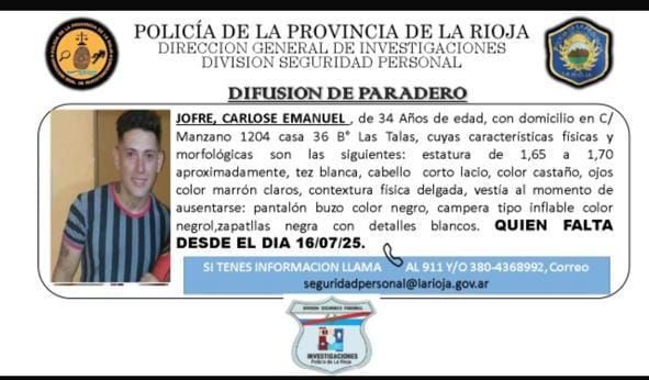 Buscan a un hombre de 34 años desaparecido en La Rioja